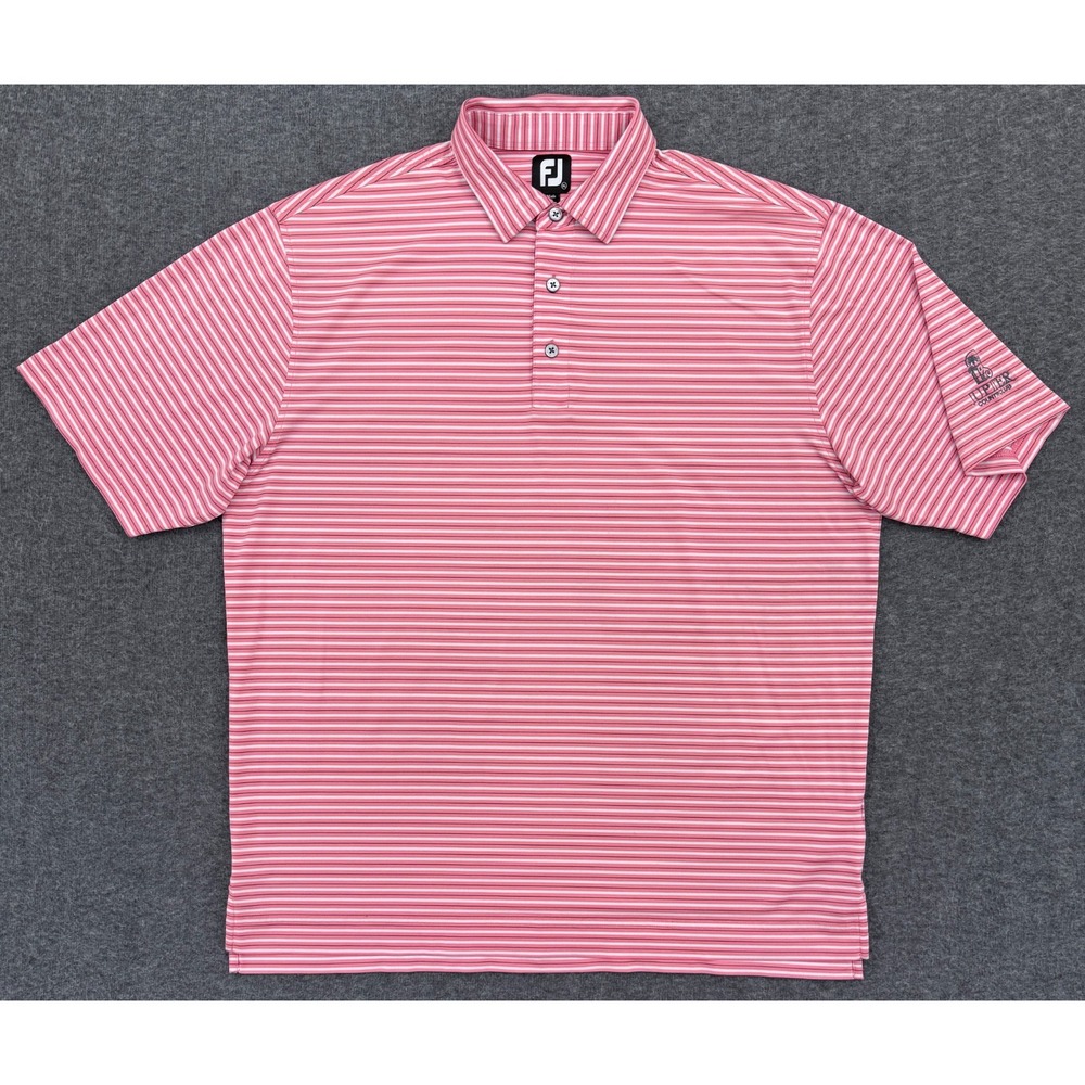FootJoy Polo Shirt Mens XL White Stripe Jupiter Country Club Golf Performance FJ